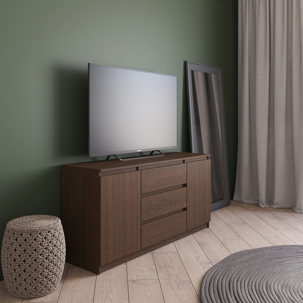 Комод під телевізор VAYS R-15 Венге Темний, 3 шухляди та 2 відділення з полицями, без ручок, ЛДСП, 140×40×75 см - для спальні, вітальні Львів - фото 1