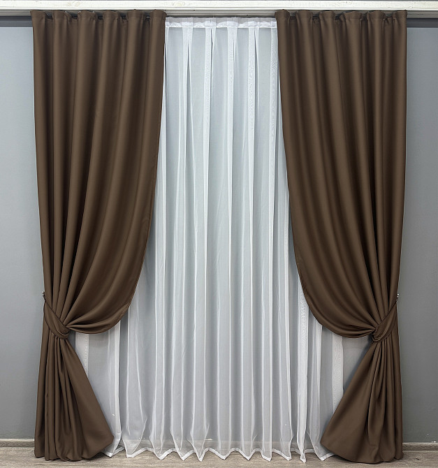 Комплект готовых штор VR-Textil Блекаут Bagema Rvs № 1238ш Шоколадный 150х270 см 2 шт (33-0074) Киев - изображение 2