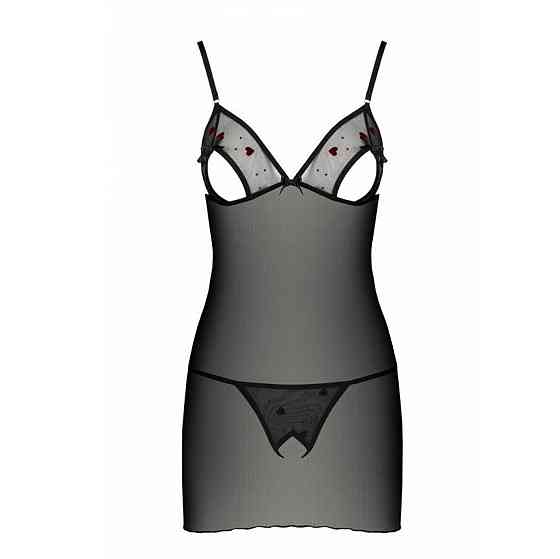 Сорочка с вырезами на груди, стринги Passion LOVELIA CHEMISE S/M, black Sex Aura Киев