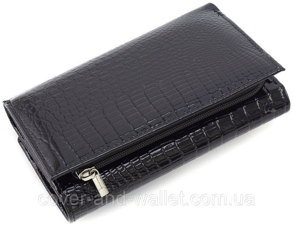 Бордовый лаковый женский кошелёк из натуральной кожи среднего размера ST AE 021 Черный Киев - изображение 2