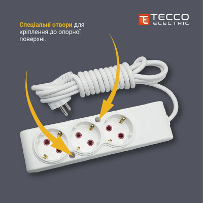 Мережевий подовжувач TECCO 3м 6 постів white (8681277842948) Вінниця - фото 7