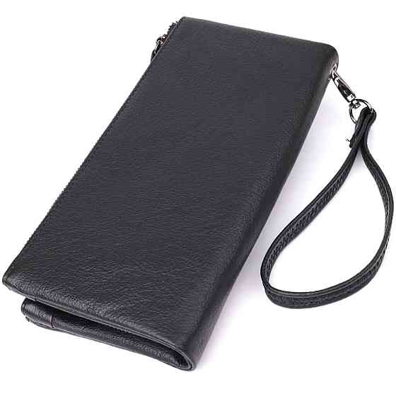 Практичный кожаный кошелек на три отделения Черный (ST Leather) Киев