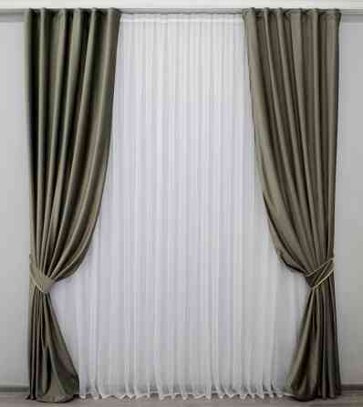 Комплект готових штор VR-Textil Оксамит (бархат) Kadife № 1130ш болотний 200х270 см 2 шт (32-031) Київ