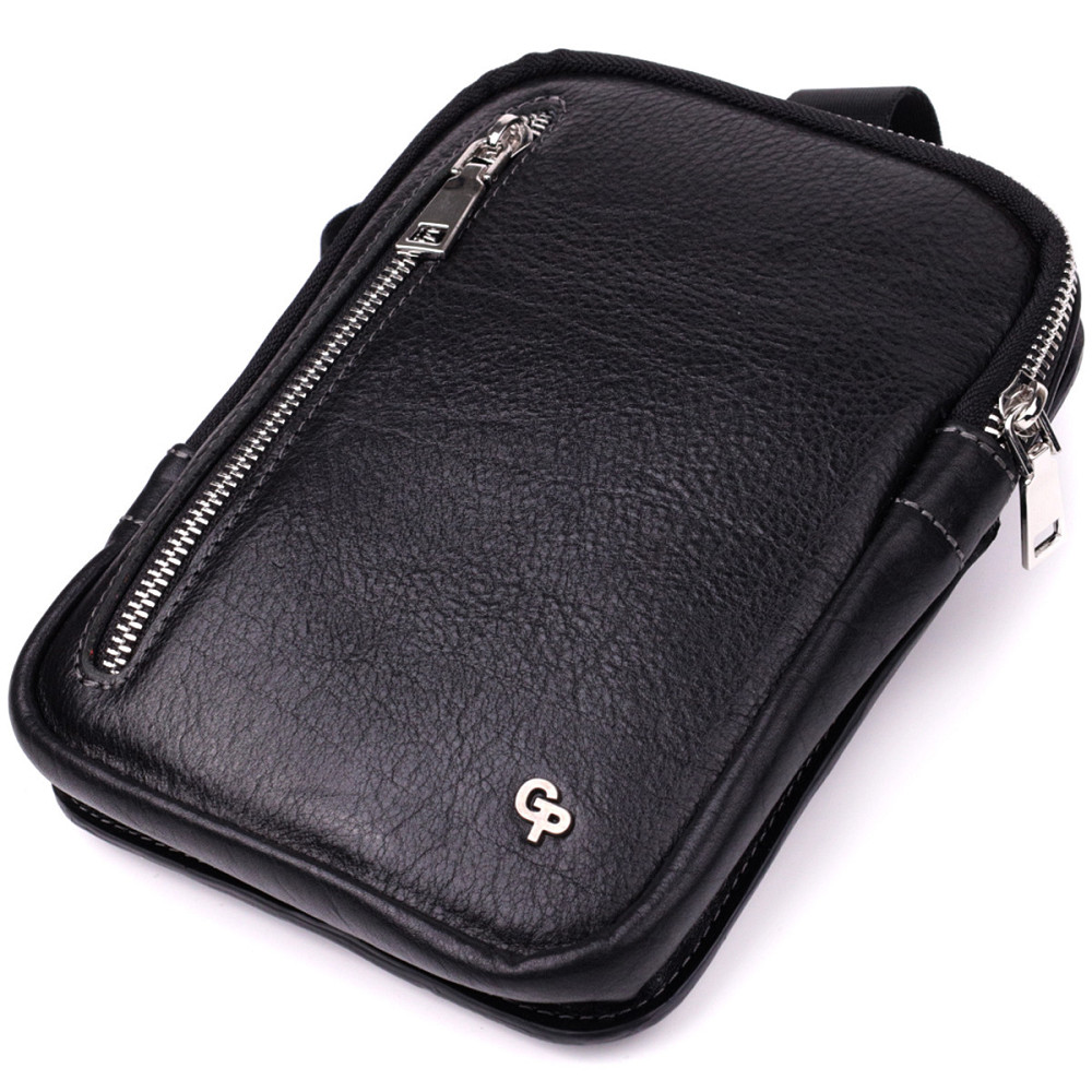 Мужская прямоугольная сумка бананка из зернистой натуральной кожи GRANDE PELLE 22879 Черный Киев - изображение 8