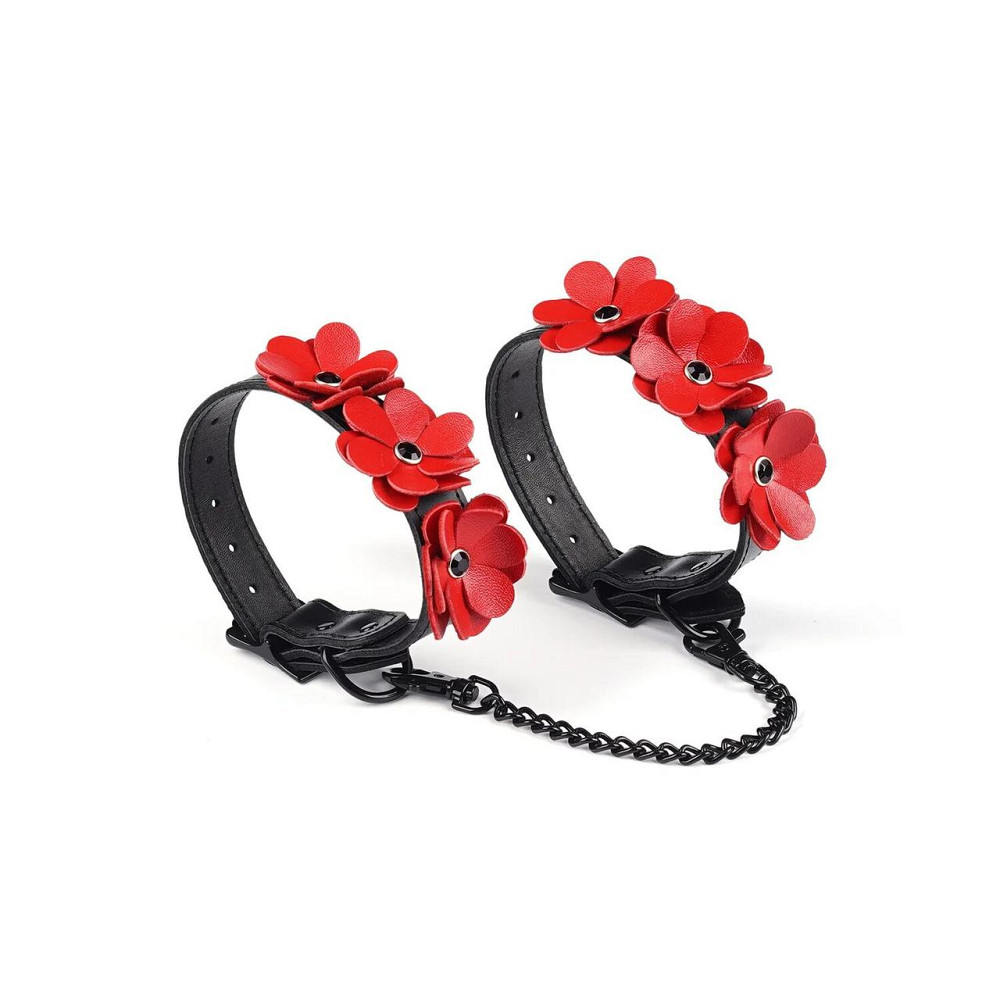 Поножи Liebe Seele Flower Rhythm - Black and Red Leather Flowers Hand Cuffs Sex Aura Киев - изображение 1