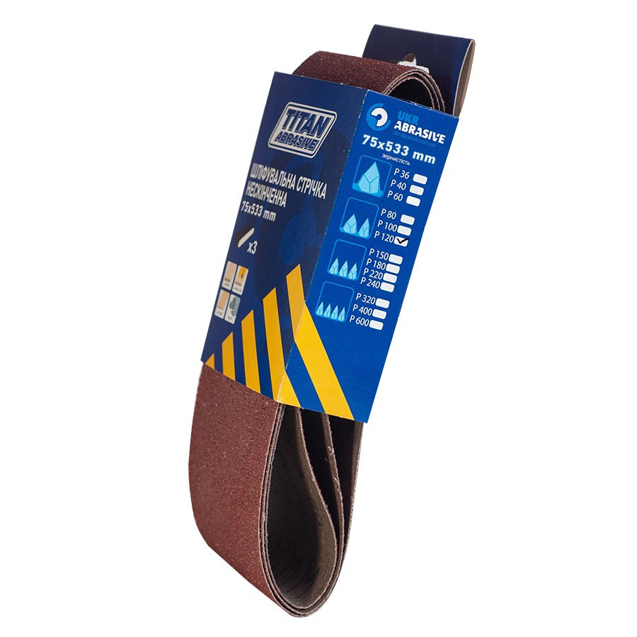 Шлифовальная лента нескончаемая 75х533 мм Р120 TITAN ABRASIVE 3 шт Ровно - изображение 1