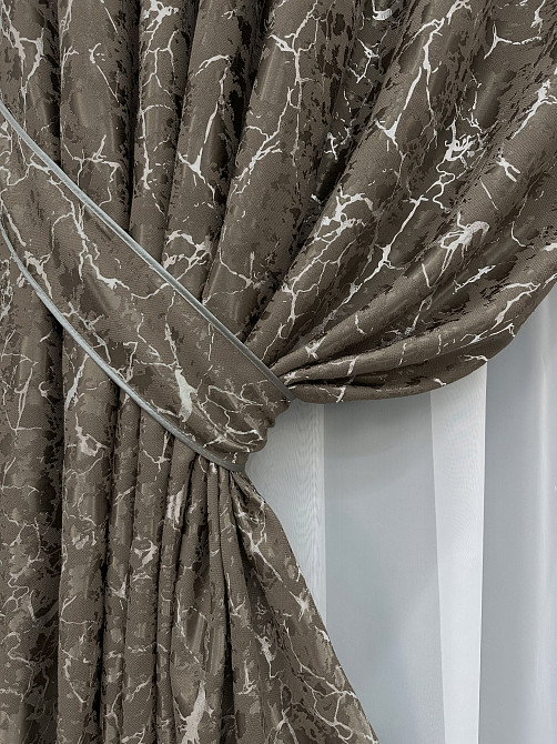 Комплект готових штор VR-Textil Льон мармур Royal Touch № 2008ш Сіро-коричневий 200х270 см 2 шт (32-482) Київ - фото 5