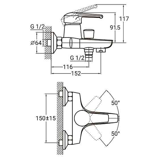 AQUATICA Смеситель HM Ø40 для ванны литой AQUATICA HM-1C131C (9736200) Коломыя