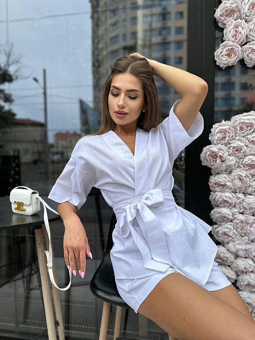 Жіночий лляний костюм Lotos (кімоно та шорти), білий Київ - фото 4