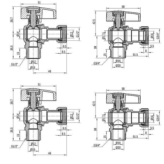Комплект кутових кранів Thermo Alliance Standart 1/2" ВН -3/4" ВЗ з накидною гайкою для під'єднання котла TAS225RBW1520 Київ