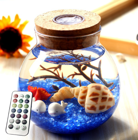Ночник Аквариум в банке ПУЛЬТ МУЛЬТИЦВЕТ, светящаяся бутылка, подарочный набор собери сам! ЗЕЛЕЫЙ с черепашкам Кременчуг