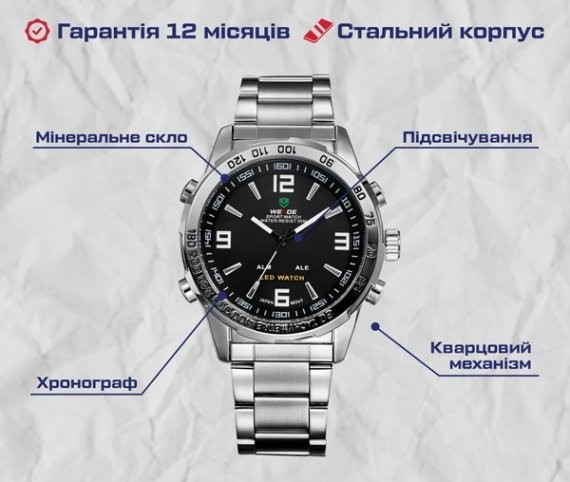 Годинник чоловічий наручний Weide Standart Silver Київ - фото 6