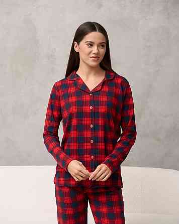 Жіноча піжама на ґудзиках — синьо-червона карта — Family look для сім'ї Nicoletta 96793 L Київ