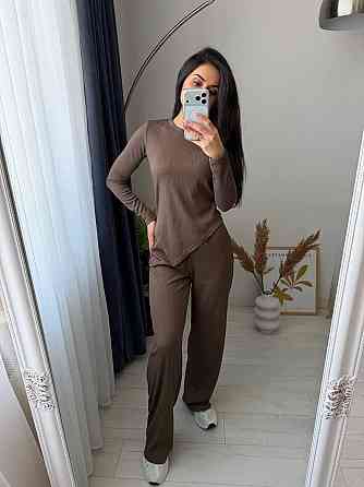 Женский стильный повседневный костюм двойка турцкий рубчик Мокко, 42/44 Одесса