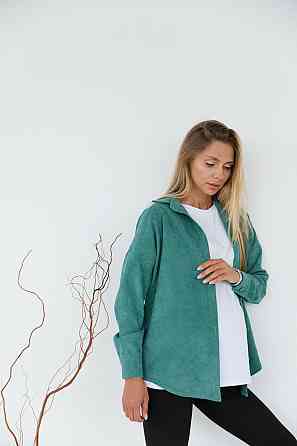 Женская рубашка для беременных стиля oversize из микровельвета Varna размер S-М Lullababe темно-оливковая Кривой Рог