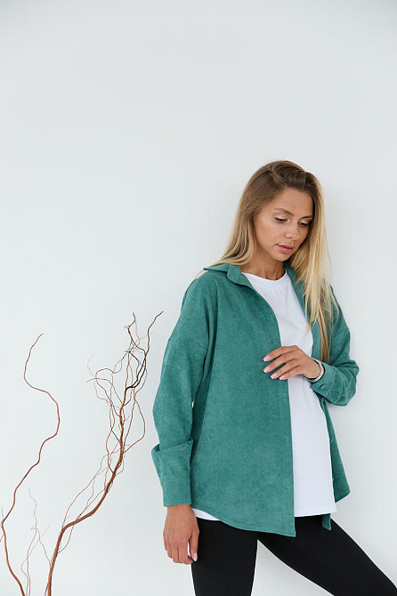 Женская рубашка для беременных стиля oversize из микровельвета Varna размер S-М Lullababe темно-оливковая Кривой Рог - изображение 6