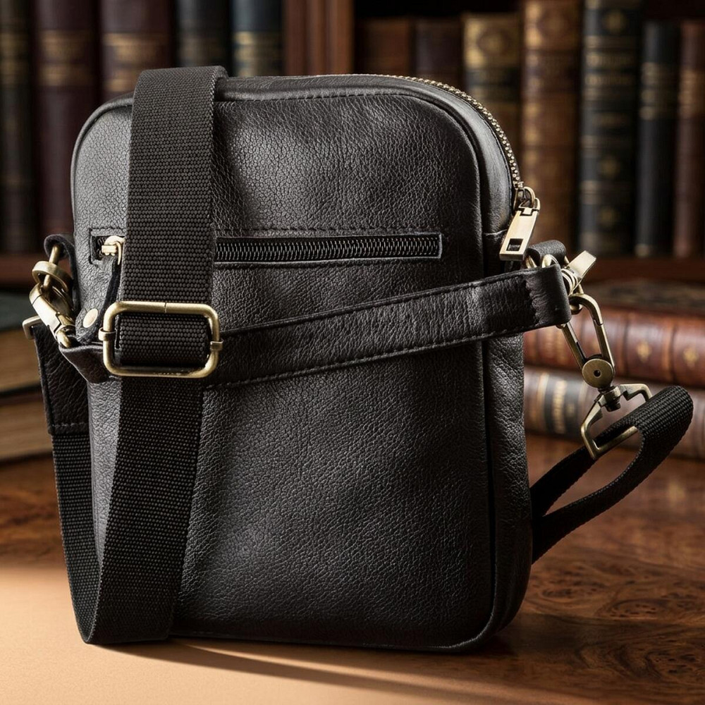 Чоловіча шкіряна сумка через плече та в руку для документів і міста SHVIGEL 19110 Чорна Київ - фото 11