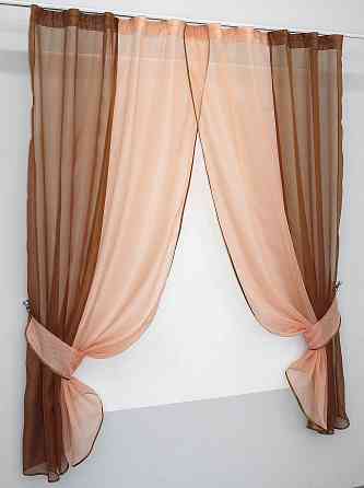 Кухонные шторы VR-Textil № 017к комбинированные с подвязками коричневый с персиковым 265х170 см (50-776) Киев