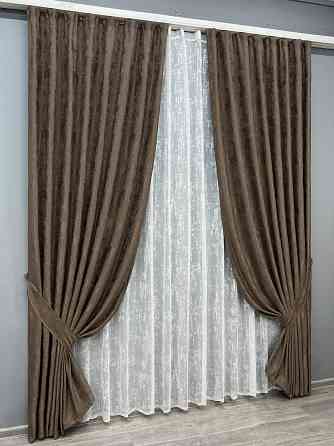 Комплект штор VR-Textil Жакард Мармур 150х270 2шт і Тюль 400х270 1557ш-1400т Коричневий з білим 71-190/3 Київ