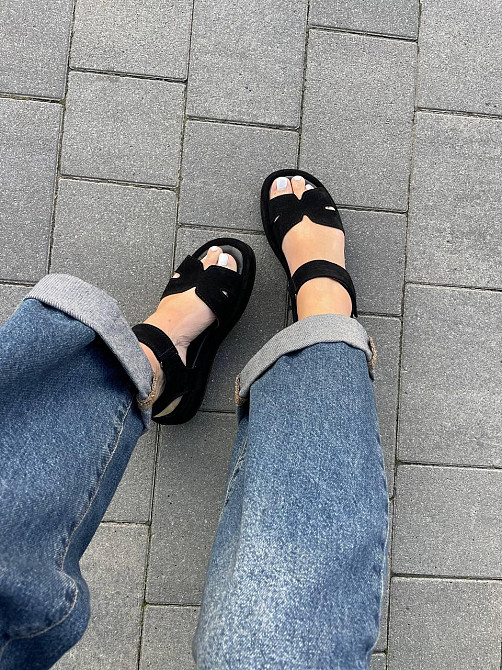 Соната Босоніжки жіночі чорні літні Соната Люба з натуральної замші / Босоніжки на низькому ход Коломыя - изображение 7