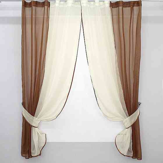 Кухонные шторы VR-Textil № 017к комбинированные с подвязками коричневый с бежевым 265х170 см (50-022) Киев