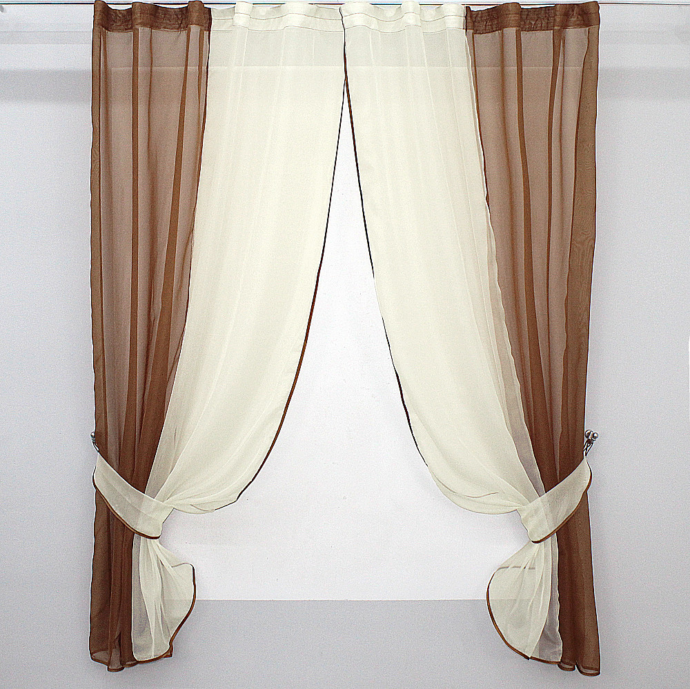 Кухонные шторы VR-Textil № 017к комбинированные с подвязками коричневый с бежевым 265х170 см (50-022) Киев - изображение 1