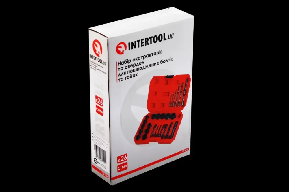 Набор экстракторов для болтов и гаек 6-19мм + 1-6мм (26 ед.) со сверлами Intertool Винница - изображение 3