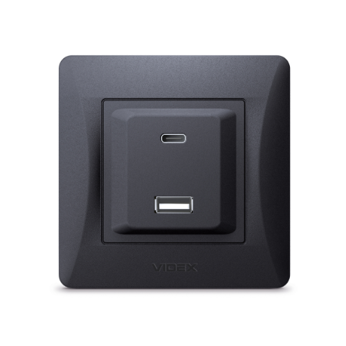 BINERA чорний графіт Розетка внутрішня USB+Type-C зарядний пристрій VF-BNCHRUC20-BG Videx Житомир - изображение 3