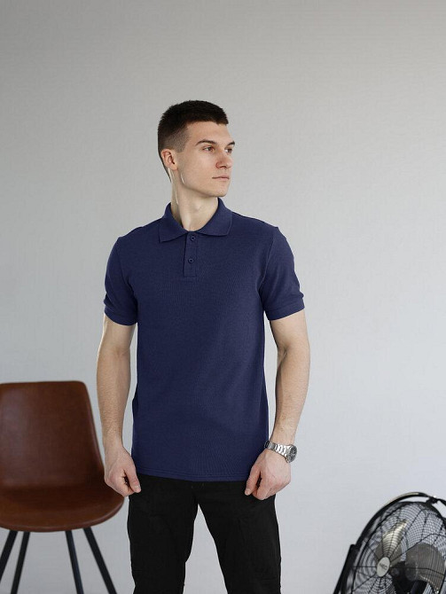 Темно-синее мужское классическое поло на пуговицах Pobedov. Футболка поло Pobedov Royal синяя Киев - изображение 1