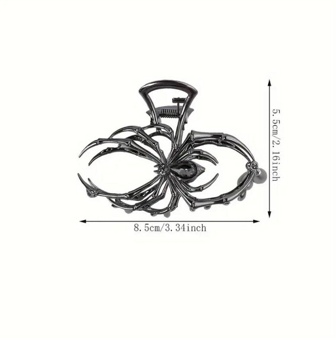 Заколка-краб павук чорного кольору з перлинною підвіскою — метал 9.8×6 см Київ - фото 3