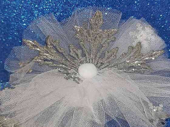 Новогодний обруч снежинка серебряная с фатином на голову one size ручная работа белый Киев