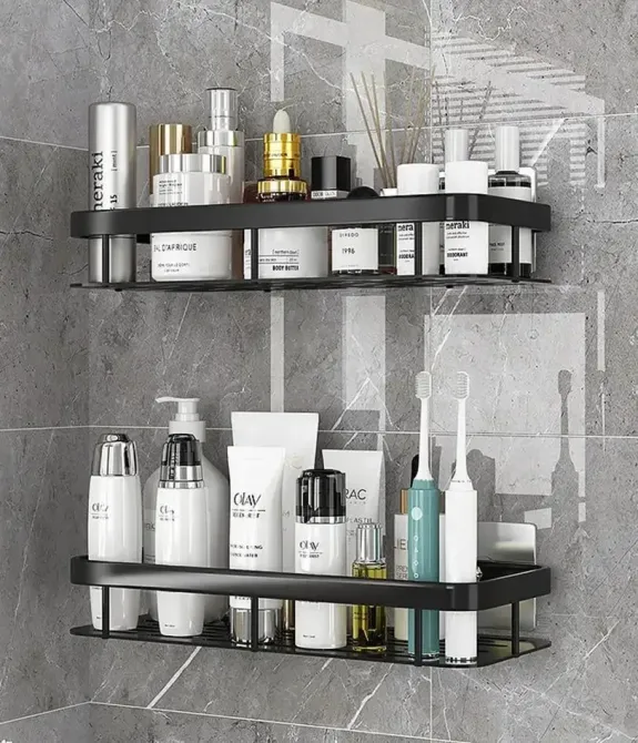 Настенная двухуровневая полка металлическая, самоклеящаяся для ванной комнаты, душевой. Коломыя - изображение 1