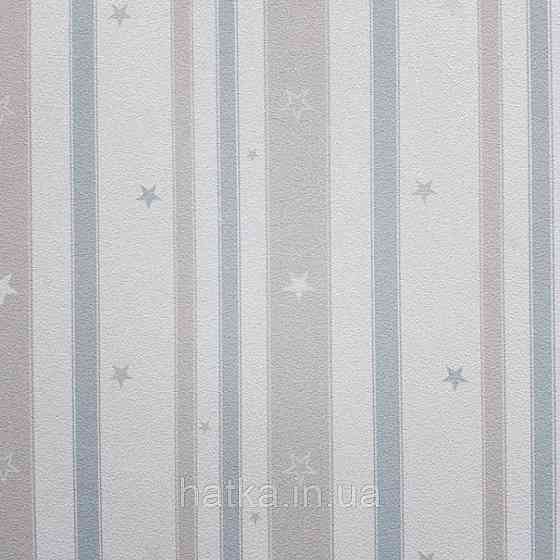 Шпалери вінілові на флізеліні AdaWall Ada Kids метрові дитячі смуги зірки коричневі білі Київ