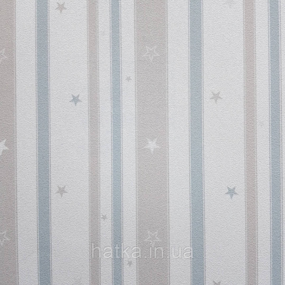 Шпалери вінілові на флізеліні AdaWall Ada Kids метрові дитячі смуги зірки коричневі білі Київ - фото 1