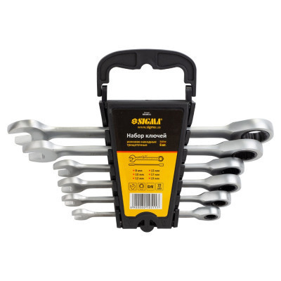 Ключ Sigma ріжково-накидний тріскачковий 6шт (8,10,12,13,17,19мм) CrV satine (6010511) Вінниця - фото 1