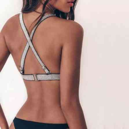 Купальник з блискучою резинкою жіночий роздільний S чорно-сріблястий Київ