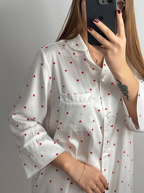 Ночная сорочка на пуговицах сатиновая Айвори сердце M Харьков - изображение 3