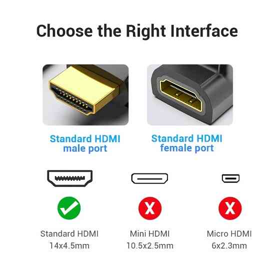 Перехідник HDMI F --> HDMI M, кут 90° 4K 60Hz PVC Vention чорний Вінниця