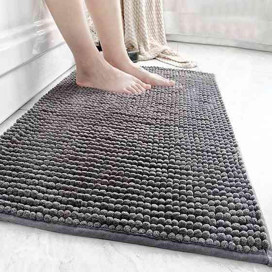 Килимок для ванної та душу м'який довгий ворс 50х80 см, шеніловий, протиковзкий, для душової та ванної кімнати, dark-grey Кам'янець-Подільський