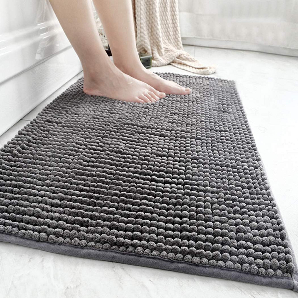 Килимок для ванної та душу м'який довгий ворс 50х80 см, шеніловий, протиковзкий, для душової та ванної кімнати, dark-grey Кам'янець-Подільський - фото 3