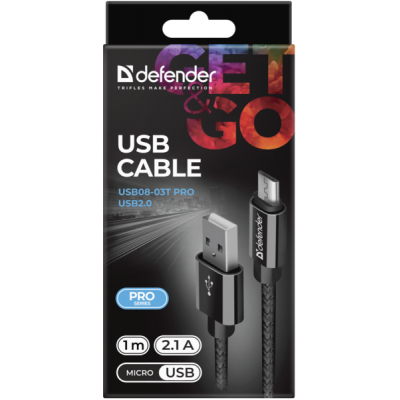 Дата кабель USB 2.0 AM to Micro 5P 1.0m USB08-03T PRO black Defender (87802) Вінниця