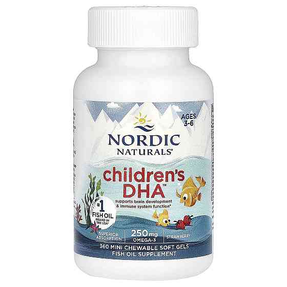 Рыбий жир для детей, Children's DHA, Nordic Naturals, возраст 3-6 лет, клубника, 360 мини-жевательных мягких гелей Луцьк