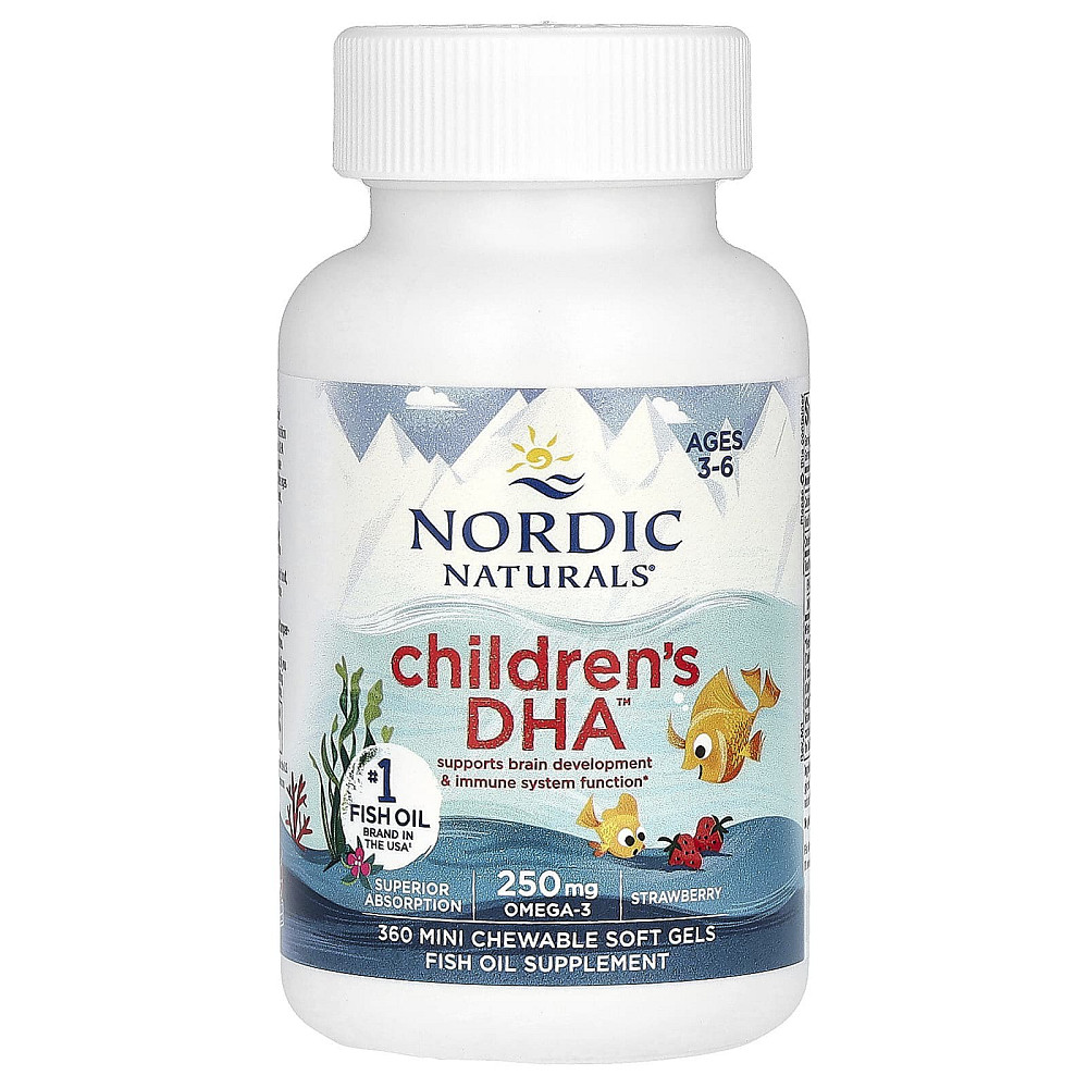 Рыбий жир для детей, Children's DHA, Nordic Naturals, возраст 3-6 лет, клубника, 360 мини-жевательных мягких гелей Луцк - изображение 1