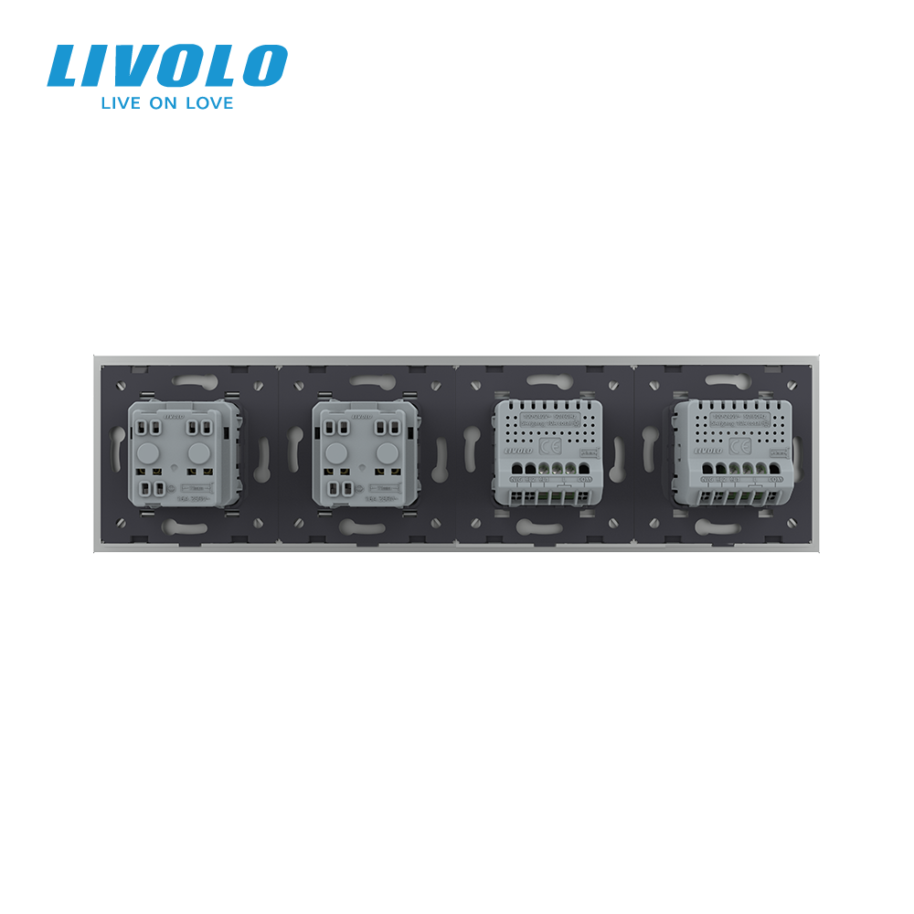 Сенсорний вимикач 2 сенсора (1-1) 2 розетки Livolo сірий скло (VL-C701/C701/C7C2EU-15) Коломия - фото 6