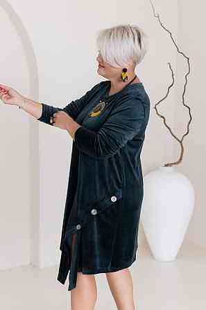 Жіноча стильна коротка сукня батал із королівського велюру Смарагдова, 54/58 Одеса