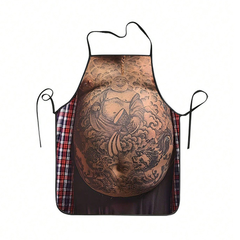 Прикольний фартух для чоловіків з тату на животі 80 на 60 см різнобарвний Київ - фото 1