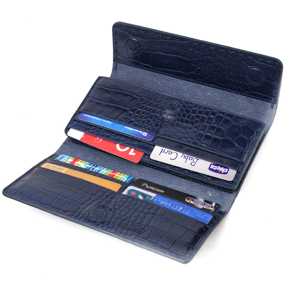 Великий жіночий гаманець із натуральної шкіри з тисненням під крокодила CANPELLINI 21661 Синій Київ - фото 6