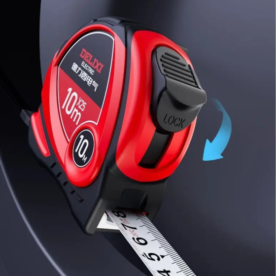 Рулетка будівельна вимірювальна 10м, протиударна подвійна з метричною і дюймовою системою, прогумована, чорно-червона Кам'янець-Подільський