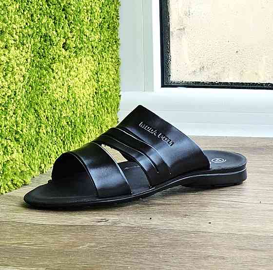 Мужские Шлёпанцы Тапочки Сланцы Чёрные Кожаные (размеры: 41,42,43,44,45) Днепр