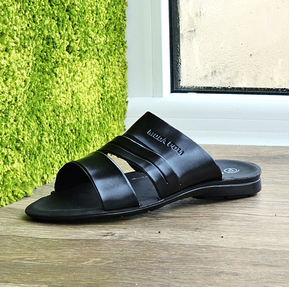 Мужские Шлёпанцы Тапочки Сланцы Чёрные Кожаные (размеры: 41,42,43,44,45) Днепр - изображение 6